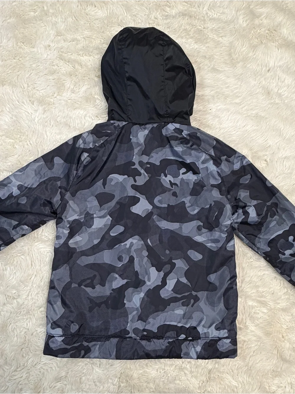 Nike Boys Sportswear Fleece Lined Windbreaker Jacket Black Gray Camo